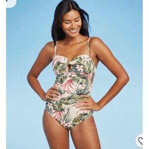 NWT Kona Sol Pique Bandeau Style One-piece Swimsuit Tropical Floral Size XS